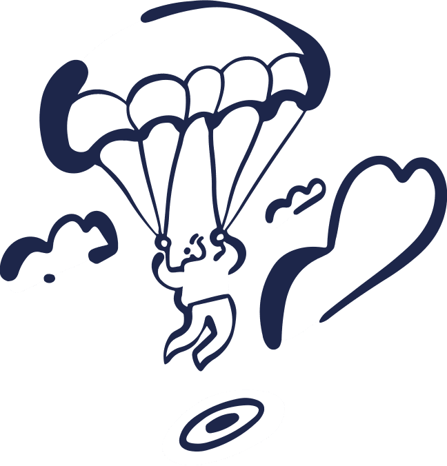 Ein Mann mit einem Fallschirm, der durch die Luft fliegt.